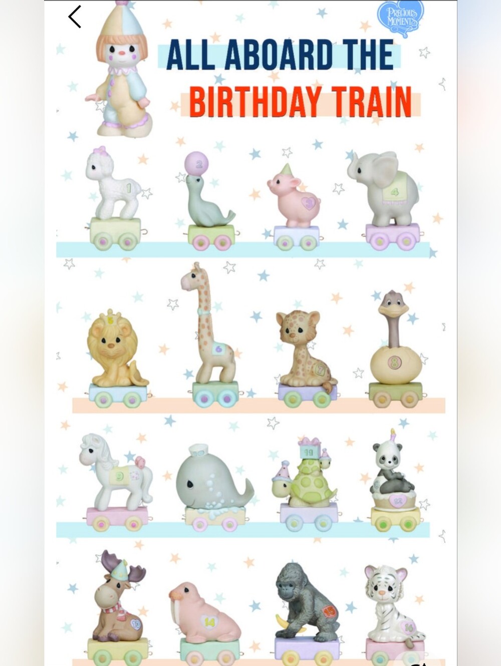 Precious Moments: COMPLETE 16 pc Birthday Train Set Including For Baby
